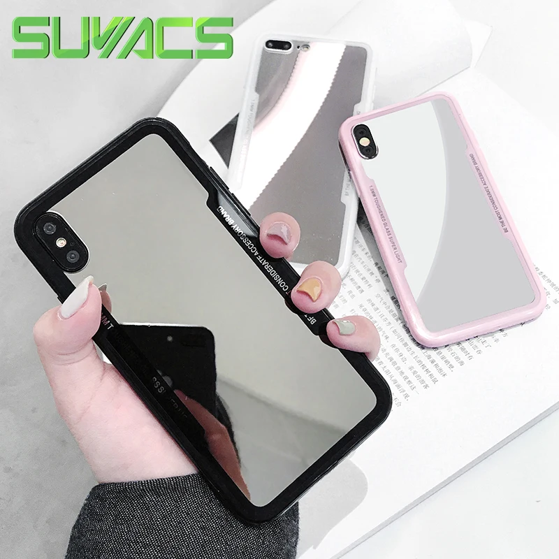

SUYACS Phone Case For iPhone X 6 6S 7 8 Plus New Fashion Luxury Mirror TPU Soft Glossy Protective Phone Cover Cases Coque Gift