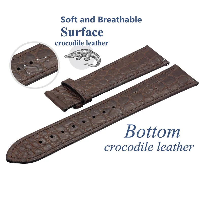zlimsn double alligator leather strap black brown watch band size watchband size