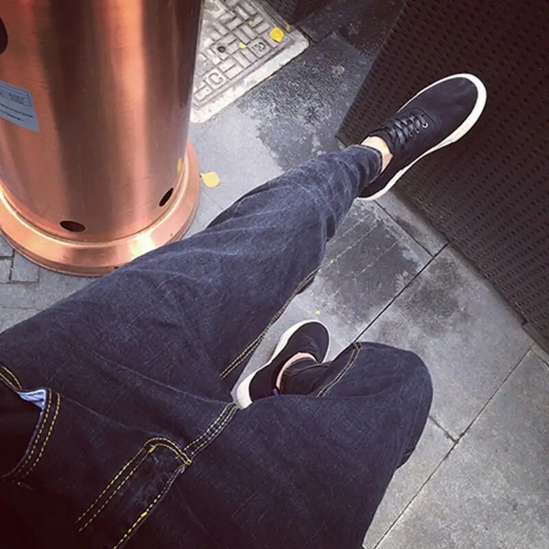 2016 new jeans male Korean zipper crotch pants washed across the black male character Chunchao