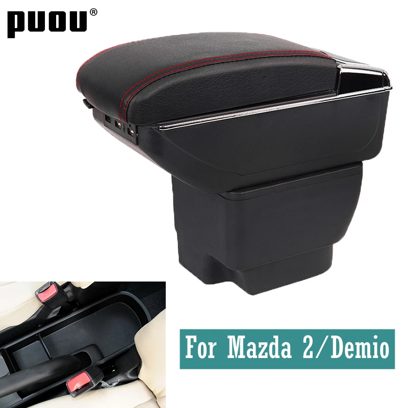 

For Mazda 2/Demio Armrest box Rotatable PU Leather Center Centre Console Storage Box with ashtray car accessories