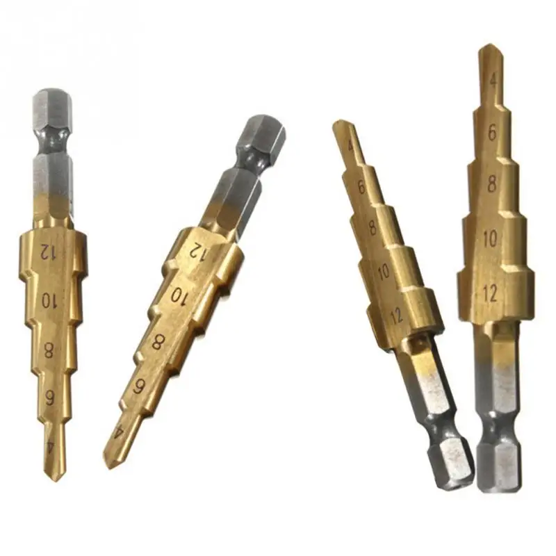 4-12mm HSS Hex Shank Pagoda Step Drill Bit Hole Cutter Cut Tool for Wood Copper High Speed Steel Wo