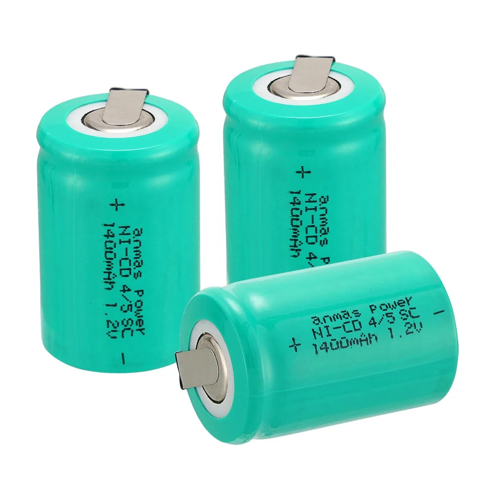 

Anmas power! high quality 3 pcs a set Ni-Cd 36g 4/5 SubC Sub C 1.2V 1400mAh Rechargeable Battery with Tab - Green