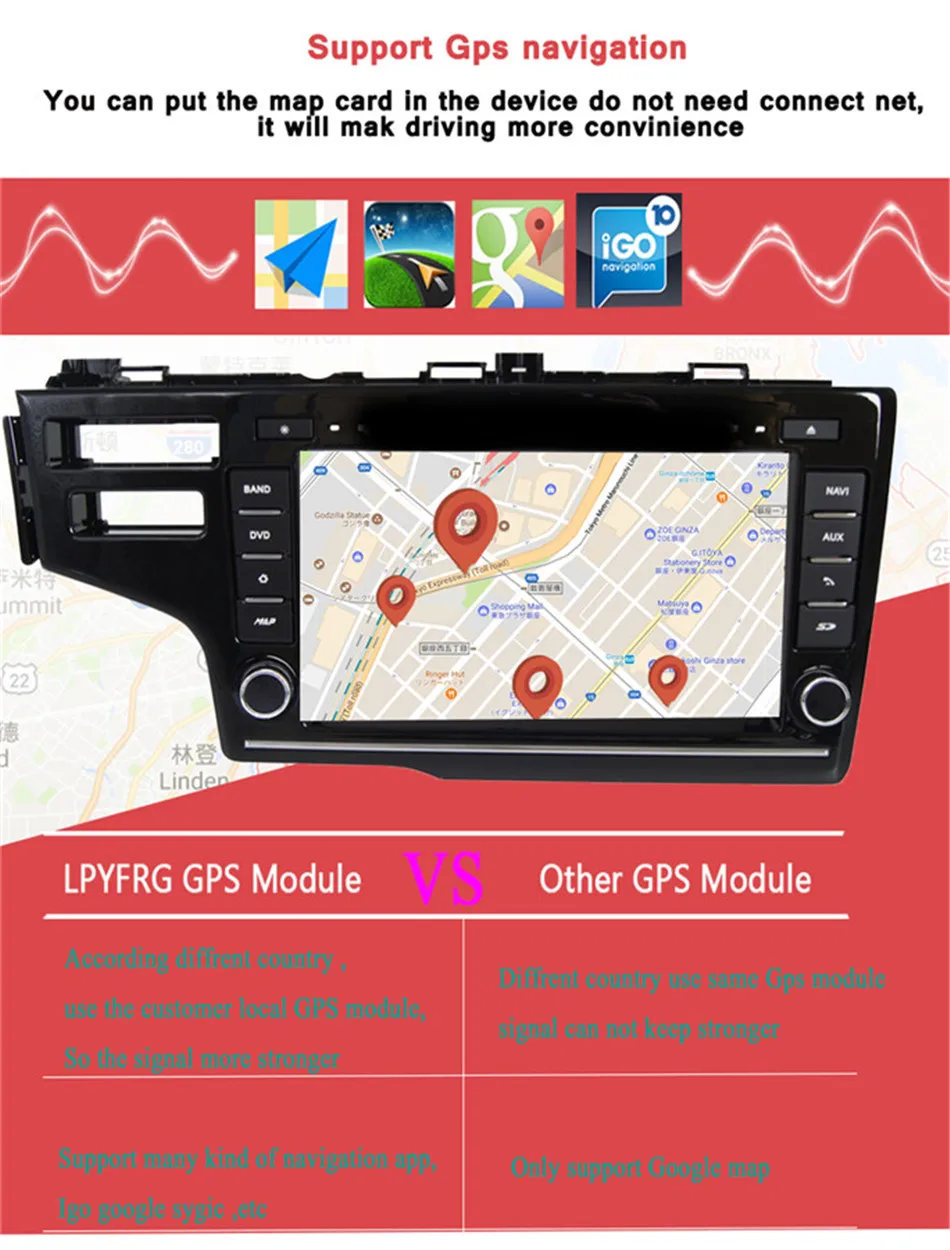 Sale 8 inch Brazil 1024*600 Tape Recorder Android 7.1 Fit HONDA FIT  2014 -17  Car DVD Player Navigation GPS Radio Stereo Head unit 6