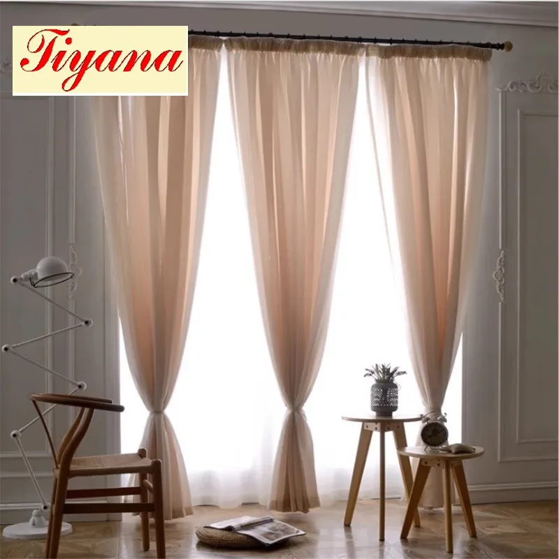 Modern living room sheer curtain white beige purple coffee ...