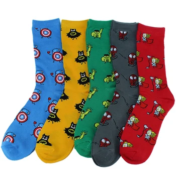 

Free shipping 2019 High Quality cotton super soft couple cartoon sock women men American captain Batman lightning colorful socks