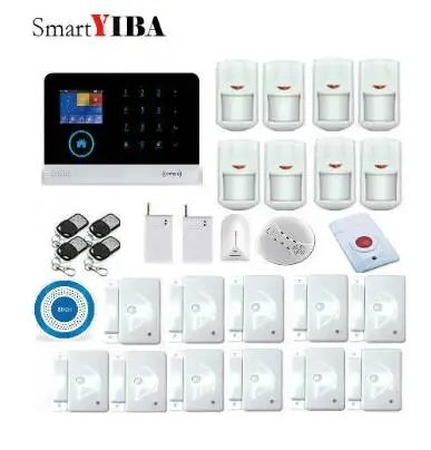 

SmartYIBA WIFI APP Controlled Wireless GSM Alarm System With Panic Alert Shock Sensor Door Gap Sensor Alarm Smoke Detector