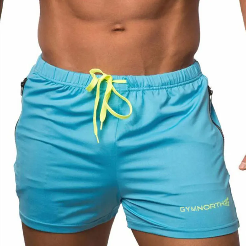 Для мужчин Фитнес Бодибилдинг быстросохнущие шорты для спортзала тренировки Короткие штаны Мужской летом прохладно дышащая пляжная обувь для бега, обтягивающая одежда для спорта - Цвет: Небесно-голубой