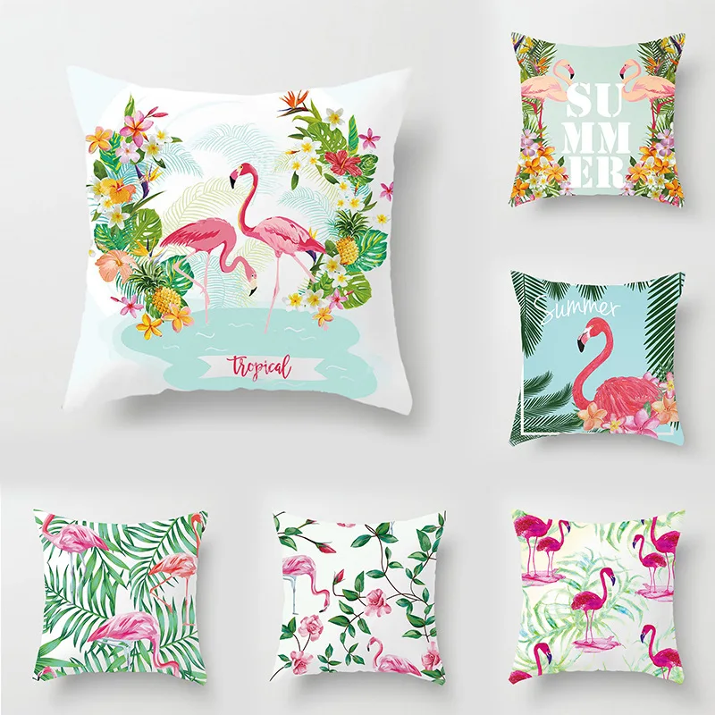 

For 40x40cm Nordic Flamingo Tropical Leaf Cushion Cover Flower Polyester Throw Pillow Home Decoration Sofa Decorative Pillowcase