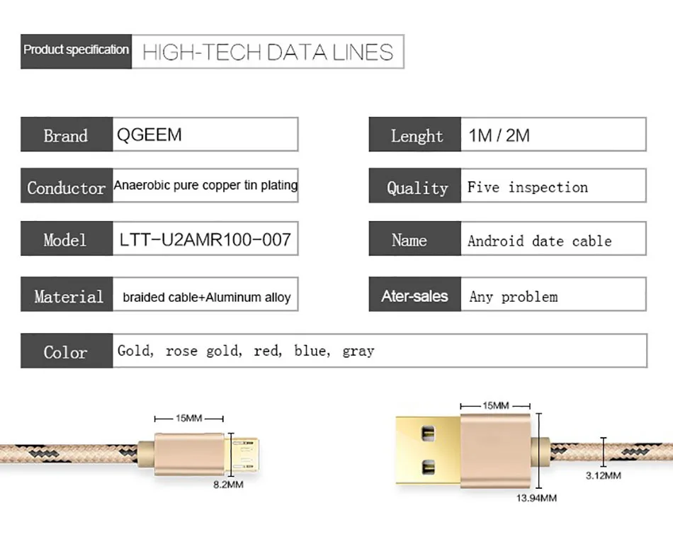 QGeeM Micro USB кабель для передачи данных для samsung Xiaomi hua wei Tablet Android usb зарядный шнур 1 м 2 м Micro usb