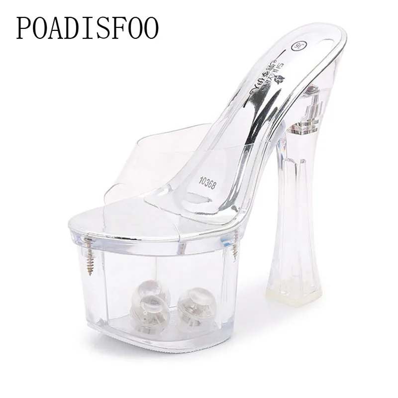 

Women Super high crystal slipper with crystal slippers LED light Slipper Pumps Transparent waterproof platform pumps LFD-10367-8
