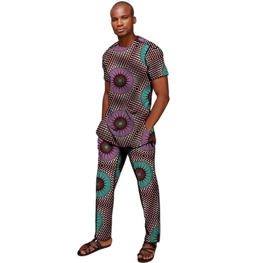 African print shirts+pant men's set clothing short sleeve top with trouser 2 pieces outfits man wedding wear customized