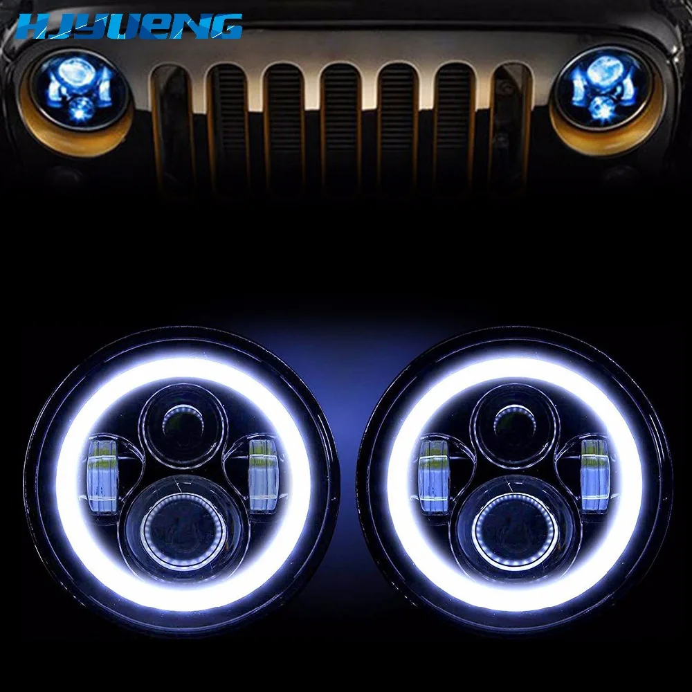 

HJYUENG 45w 7 Inch Led Headlight H4 DRL Round 7'' Headlights with Yellow & White Angel Eye for Jeep Wrangler Lada Niva 4x4