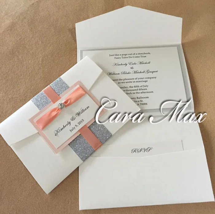  CA0714 Handmade Glittering Pocketfold Wedding Invitations - 32319367387