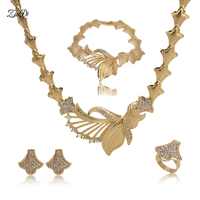 

Hot Sales Nigerian Wedding African Beads Jewelry Sets Dubai Gold Color Jewelry Sets Costume Romantic Long Design