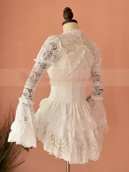 

Vintage Women's Illusion Neckline Lace Blouse Gothic Long Flare Sleeve Ruffled Top by Lace Garden