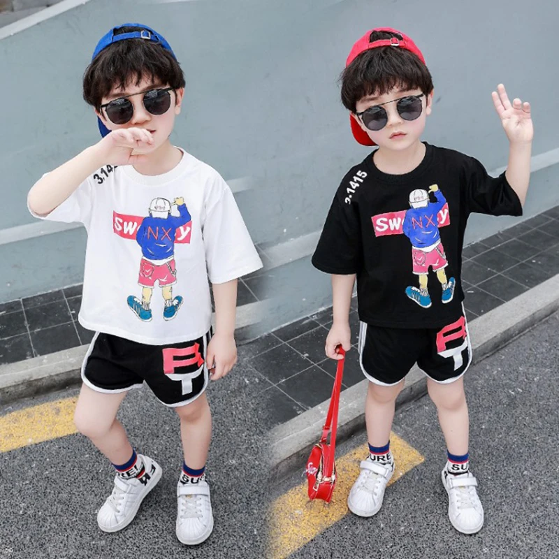 Summer boys 2 pcs set baby tee + shorts kids suit children streetwear ...