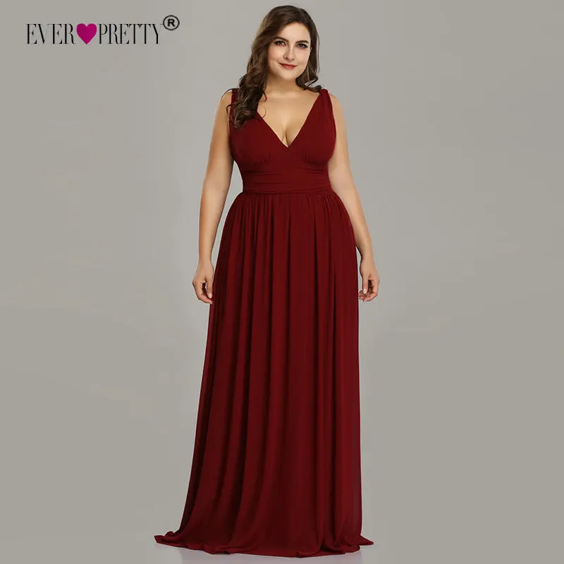 Ever Pretty размера плюс Вечерние платья Длинные элегантные с v-образным вырезом шифоновые А-образные без рукавов сексуальные бордовые Вечерние платья robe soiree - Цвет: Burgundy