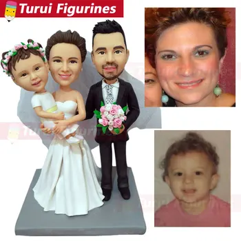 

family of 3 people figurines custom bobbleheads wedding anniversary gift ideas Personalized Teddy Bear Family mini statues dolls