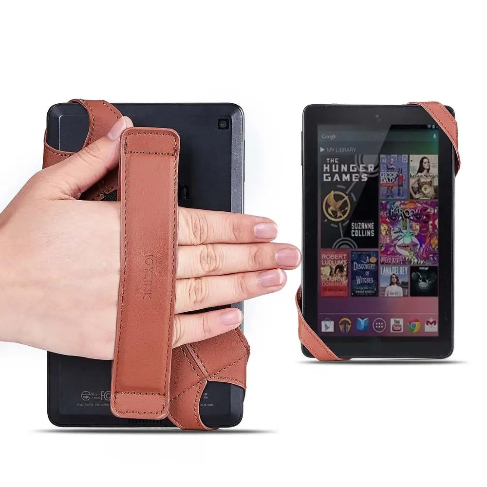 

JOYLINK Generic Tablet Hand Strap Holder for Kindle Fire 6 7 inch 360 Degrees Swivel Leather Handle Grip With Elastic Belt,Brown