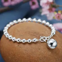 Аутентичное Стерлинговое Серебро женский браслет удача гладкий шар+ 5 мм цепочка, круглые бусины