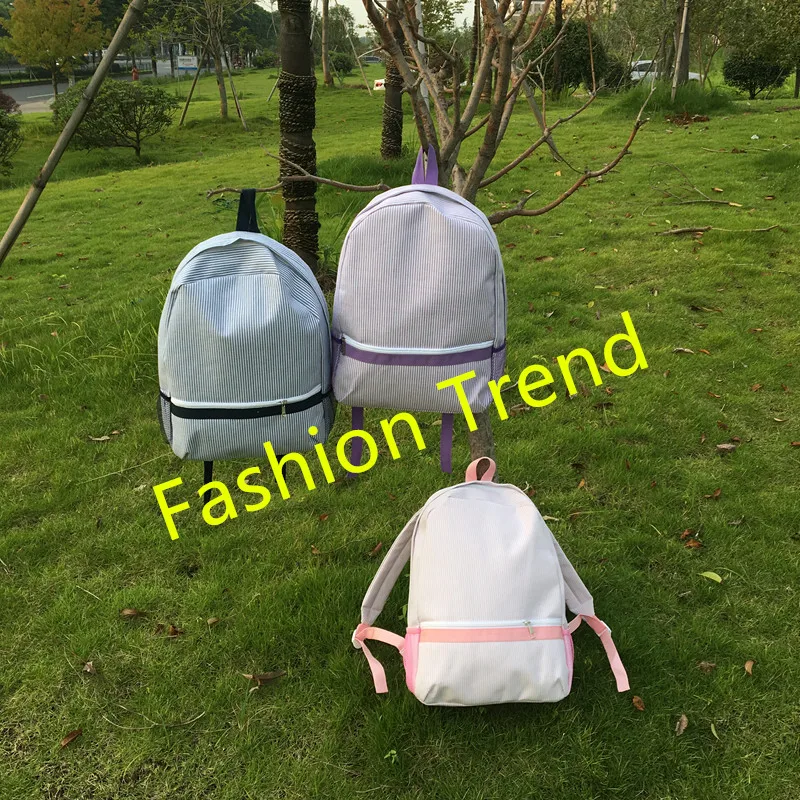

10pcs/lot free shipping Wholesale 3 Colors Hot Sale Multi Color Monogrammed Seersucker backpack Lunch Bag