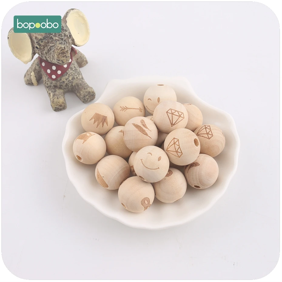 Bopoobo 10 шт деревянные игрушки печати бусы DIY аксессуар для Цепочки и ожерелья декоративные установки Аксессуары для прорезывания зубов