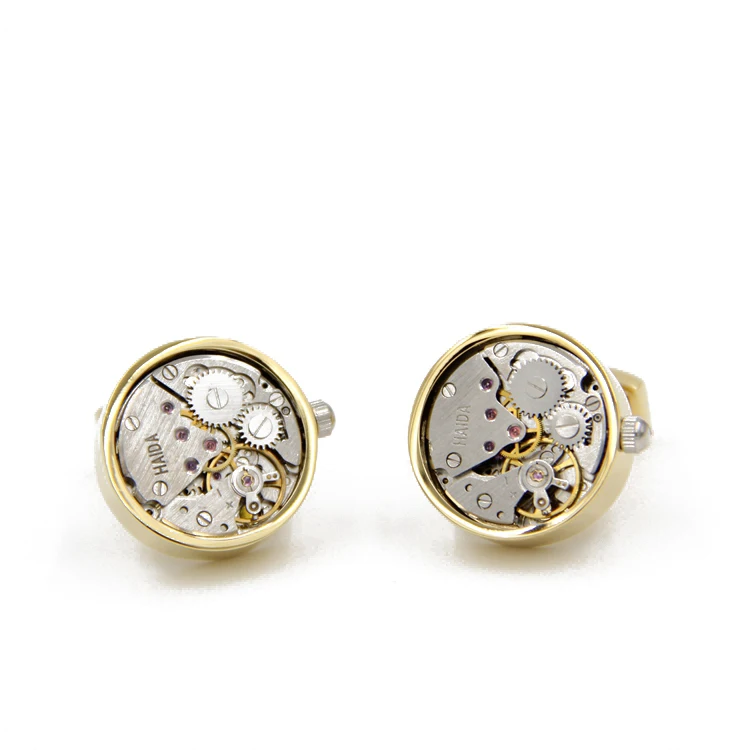 Letpon Functional Watch Cufflinks Gold color Round cufflinks men's  fashion Groom wedding Gift movement cuff links Free Shipping