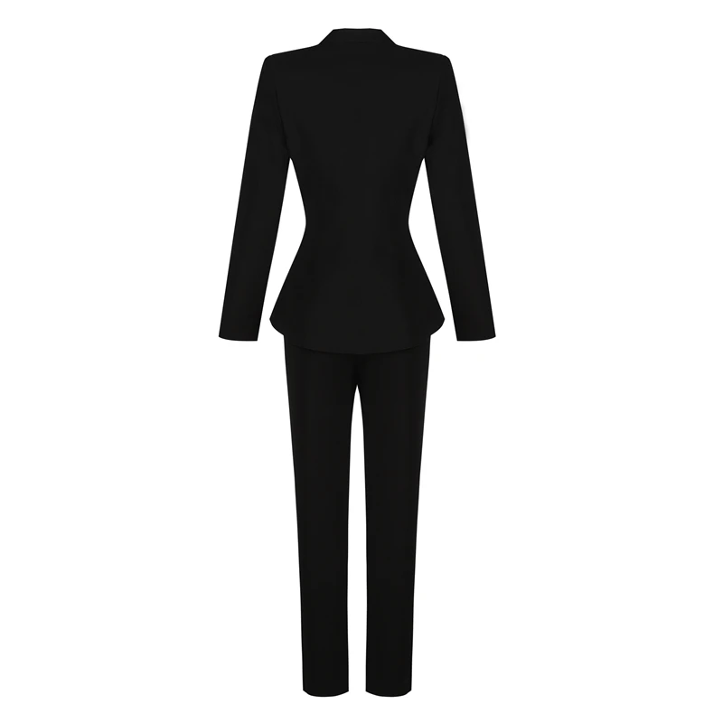 Beateen Women's Black Deep V Gold Buttons Blazer Jacket Pantsuits Long Sleeve Formal For Special Occasion Pant Suits Sets Women