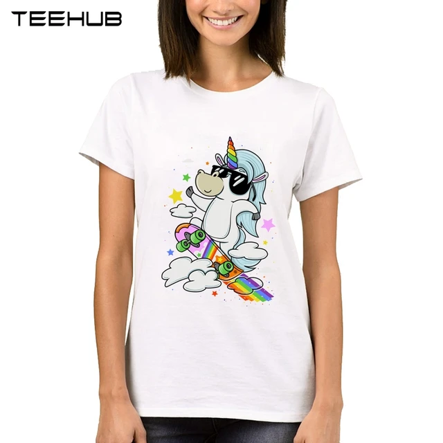 TEEHUB, gran oferta, camiseta para mujer de dinosaurio para montar a caballo, camiseta colorida con estampado de arco iris para mujer, divertida camiseta de manga corta TEEHUB, gran oferta, camiseta para mujer de dinosaurio para montar a caballo, camiseta colorida con estampado de arco iris para mujer, divertida camiseta de manga corta