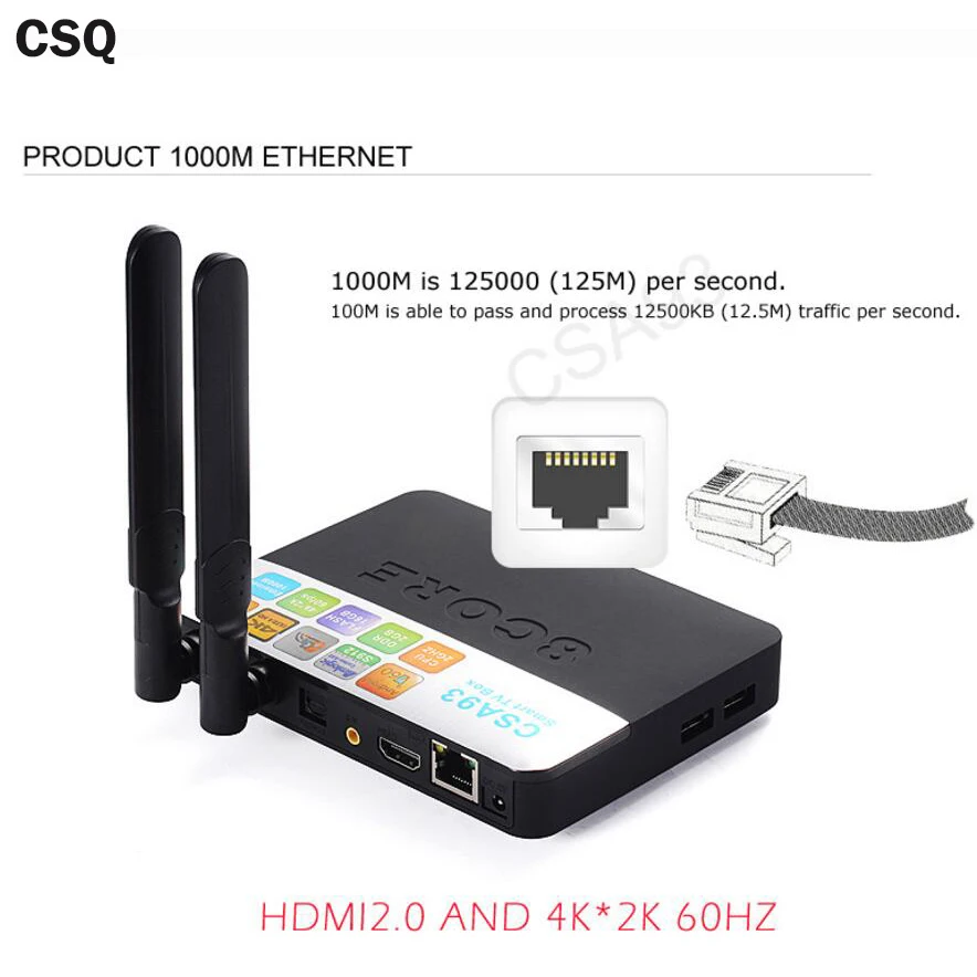 

CSA93 Amlogic S912 Octa Core Cortex-A53 Android 6.0 TV Box BT4.0 2.4G Dual WiFi H.265 4K 1000M Smart Meida Player