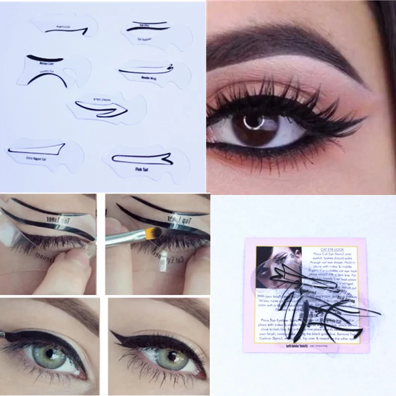

7 style in 1 set Quick Cat Eyeliner Smokey Eyeshadow Drawing Guide Reusable for Classic Eye Liner Template makeup set