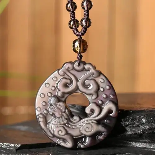 

Koraba Fine Jewelry Beautiful and Colorful Obsidian Carved Chinese Dragon Pixiu Pendant Necklace Free Shipping