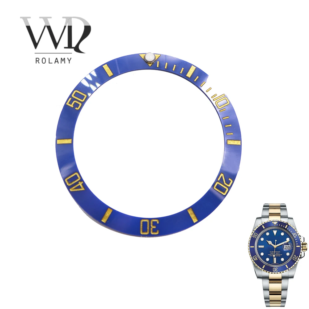Rolamy Wholesale Replacement Blue With Gold Writings Ceramic Bezel 38mm Insert made for Submariner GMT 40mm 116610 LN