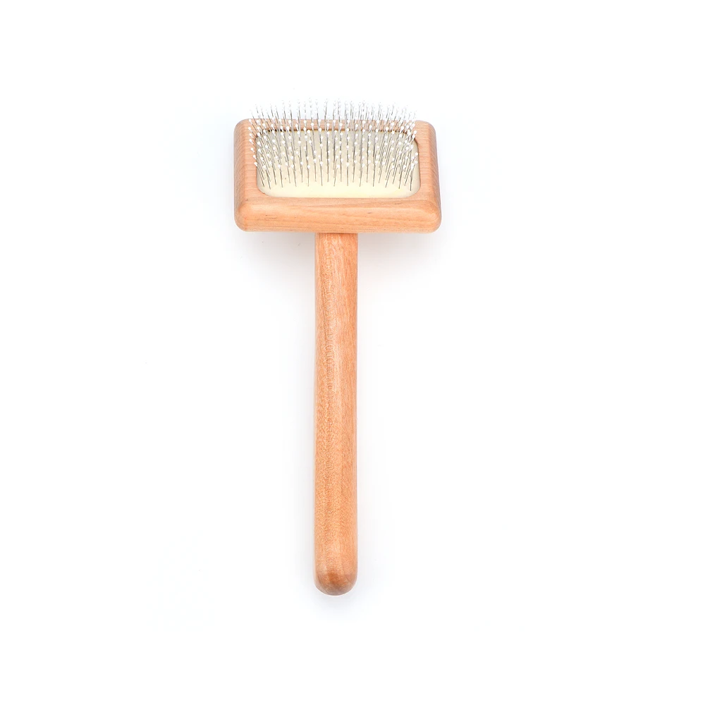 

Professional Wood Slicker Brush with Coated Tips for Cats & Small Dogs, Pet Grooming Tools Comb with ergonomic handle Small Size