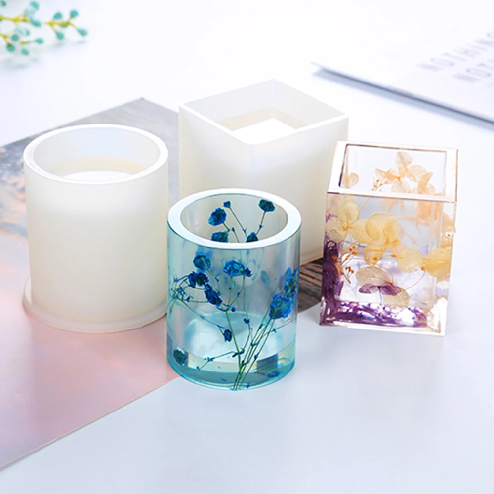 

New Creative Handmade Round/Square Crystal Silicone Clay Mould DIY Succulent Plants Pot Clay Pot Mold Pen Holder Mould 2 Styles