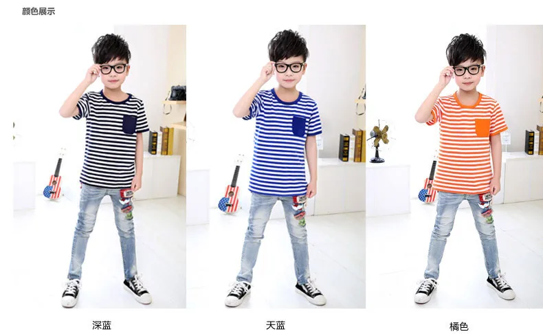 2016 Summer New Children's Clothing Boys Cotton Short-sleeved T-shirt Children Casual Round neck Striped Fashion T-shirt HTB1PEmsLpXXXXX6apXXq6xXFXXX2 - 2016 Summer New Children's Clothing Boys Cotton Short-sleeved T-shirt Children Casual Round neck Striped Fashion T-shirt