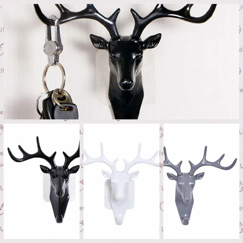 

1Pcs Hook To Hang On The Wall Deer Horn Self-adhesive Hook DIY Elk Head Hanger Design Bag Keys Bracket Adhesive Organizer