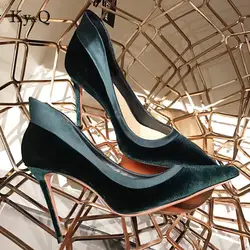 Новые бренды дизайнерская женская обувь на высоком каблуке бархат острый носок D'Orsay из двух частей каблук туфли для вечеринки Для женщин