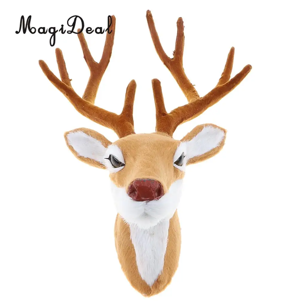 Realistic Stuffed Deer Head Model Toy Faux Fur Animal Wall Hanging Decoration Home Christmas Party Ornament Gift