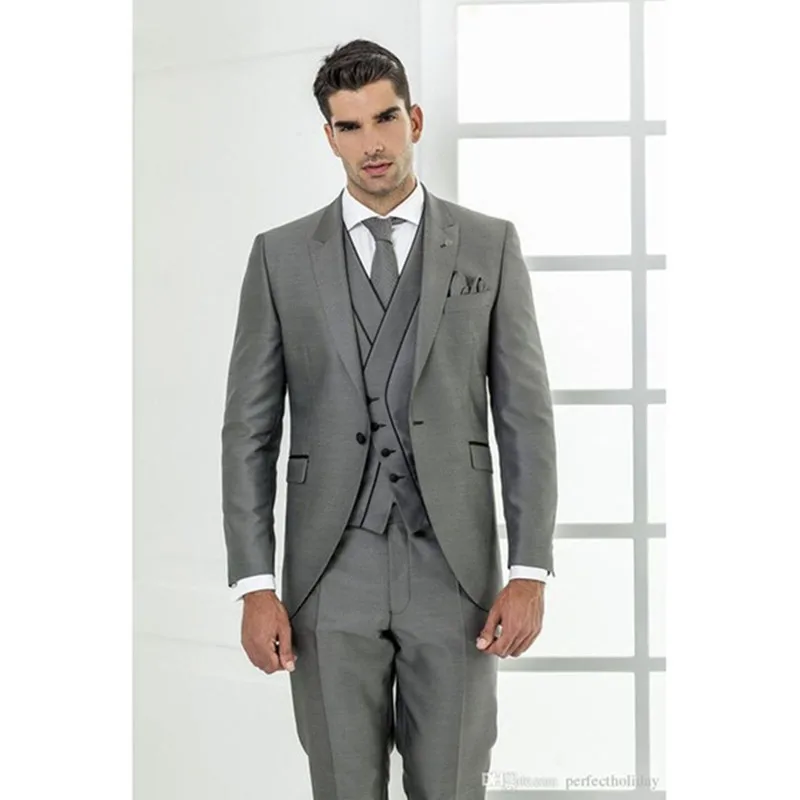 Slim Fit для Серый Мужчины свадебные костюмы Slim Fit Комплект из 3 предметов костюм смокинг Homme жениха мужской костюм для выпускного пиджак Терно masculino