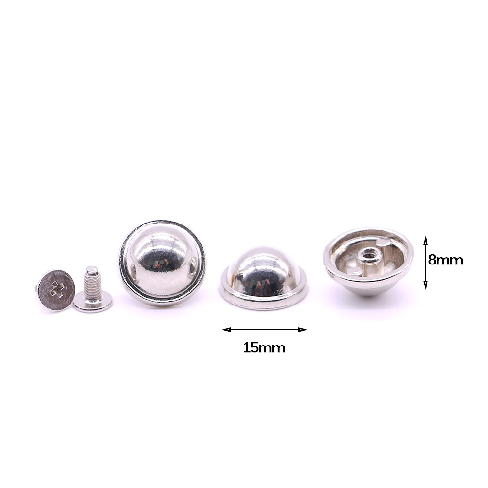 New 10sets/pack 15mm (Diameter), 7mm (Height)  Silver head button stud screw mushroom nail punch leather of rivets B-18
