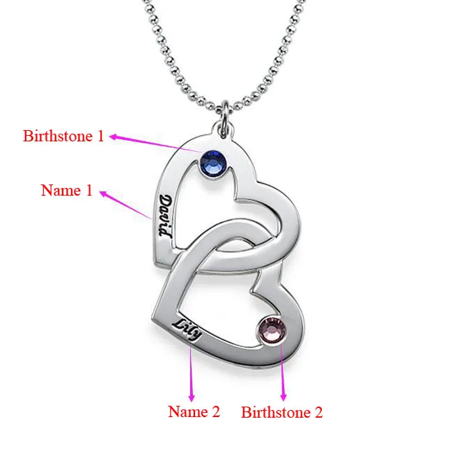 Personalized Open Heart  Pendant Necklace with Birthstones 2016 Personality Birthstone Necklaces Custom Made Any Name YP2490