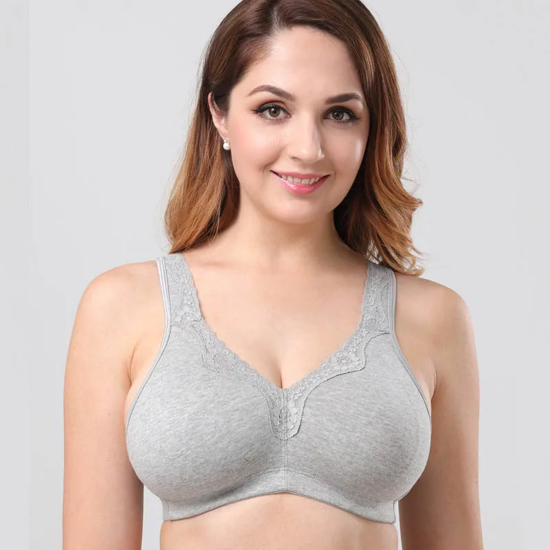 

Women Plus Size Bra Full Coverage Ultra-thin Unlined Cotton Underwear Wireless Minimizer Bralette Cup B C D E F 90 100 110 115