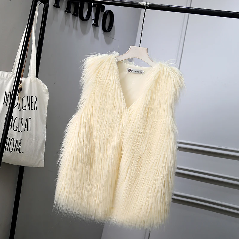 Sunshine & Rainy Girls Faux Fur Waistcoat  Waterfall Fur Vest Winter Kids Jackets And Coats Baby Girls Warm Outerwear 