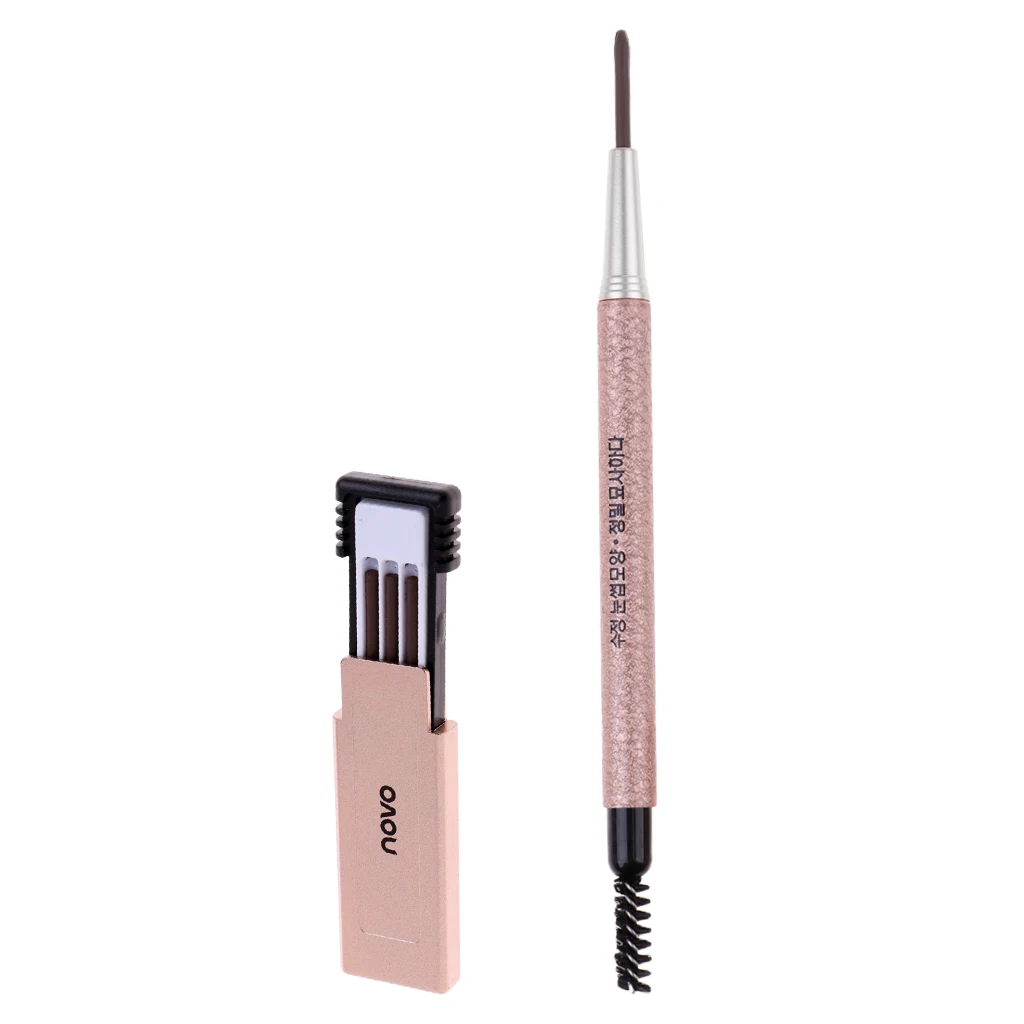 3 In 1 Portable Long Lasting Eyebrow Makeup Pencil With Brush Eye Brow Shaping Stencil 3 Refill Tips