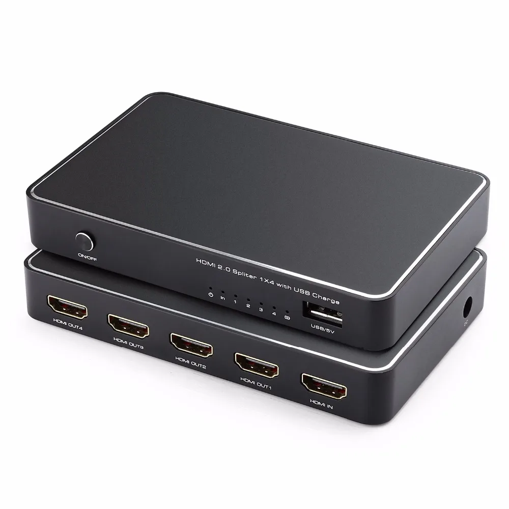 HDMI 2.0 Splitter 1x4 HDMI сплиттер с qc2.0 Быстрая зарядка USB Powered