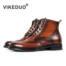 VIKEDUO/Новинка года; зимние мужские ботинки в байкерском стиле; Мужские классические ботинки с перфорацией типа «броги» из натуральной коровьей кожи на шнуровке; Bota Hombre