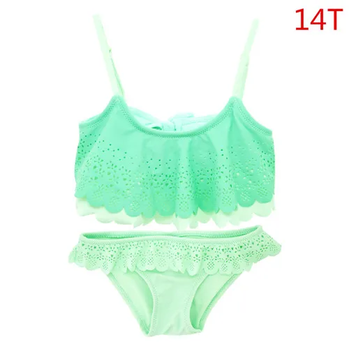 YY9034-14T Kavkas/купальный костюм для девочек из двух предметов; Детские купальники; Детские раздельные бикини с оборками; комплекты для купания - Цвет: YY9034-14T