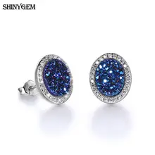 ShinyGem Natural Opal Stud Earrings Sparkling Small Druzy Stone Earrings Oval Round Heart Shape Natural Stone Earrings For Women women earrings retro simple round geometry shape engraving natural stone turquoised earrings features texture stone earrings