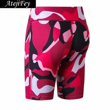 Для женщин Камуфляж Фитнес шорты для йоги светоотражающие полосы ночью работает тонкий плотный тренажерный зал Пять точка шорты эластичные дышащие